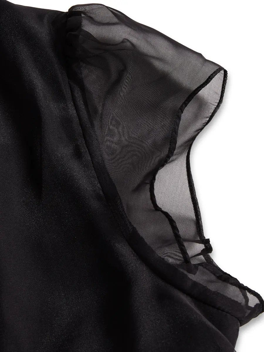 Elegant Black High-Neck Sheer Chiffon - Blouse CAAYWORLD