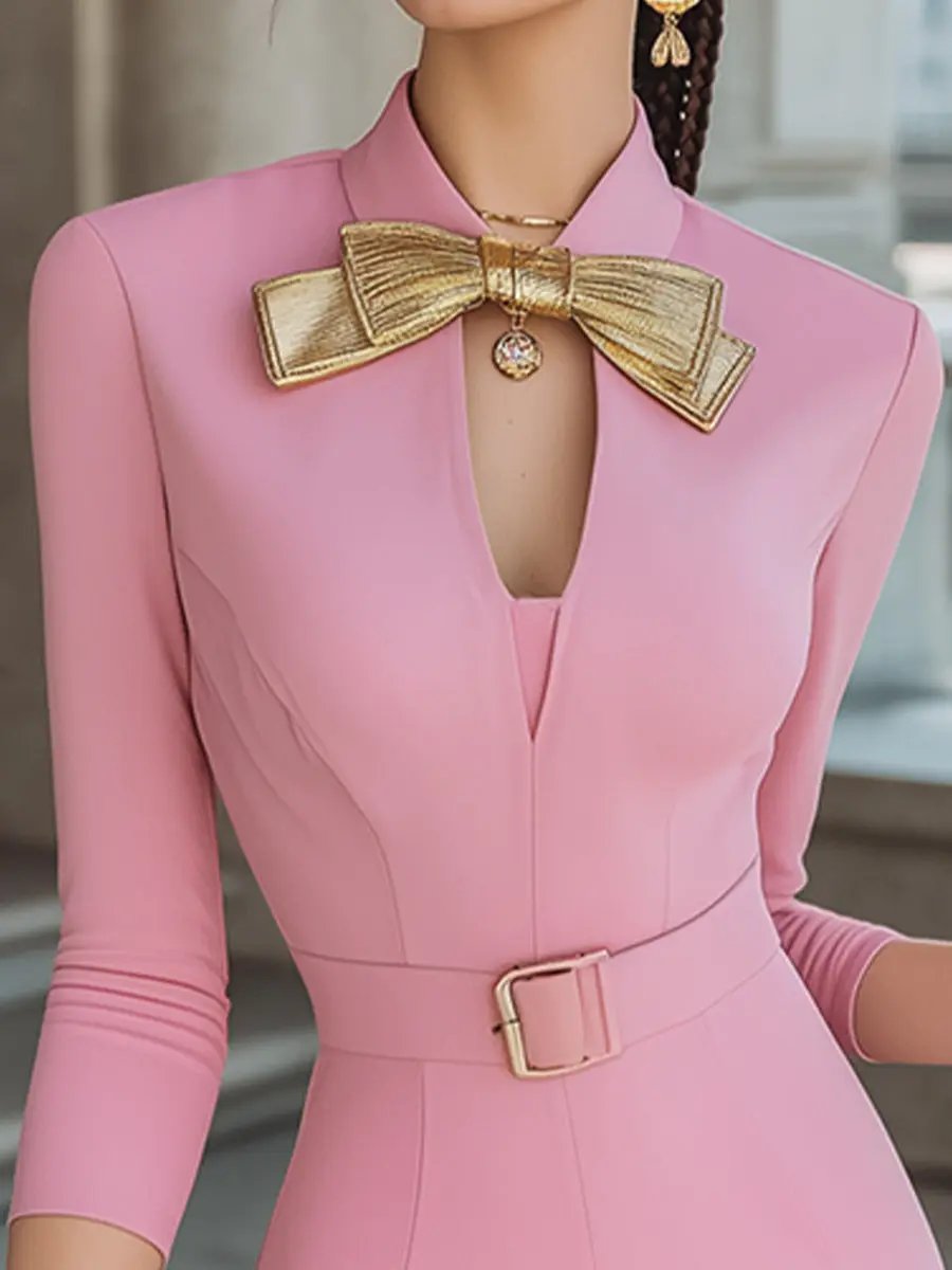 Elegant Bow Collar Pencil Silhouette - Midi Dress CAAYWORLD