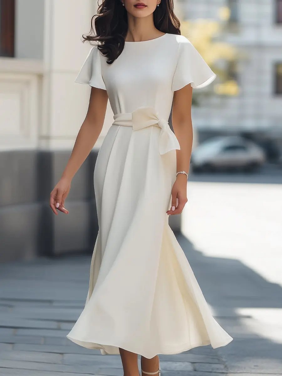 Elegant Chiffon Bow-Tie A-Line - Midi Dress CAAYWORLD