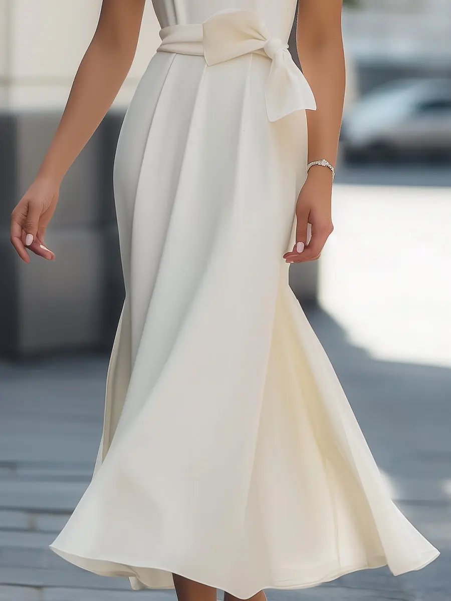 Elegant Chiffon Bow-Tie A-Line - Midi Dress CAAYWORLD