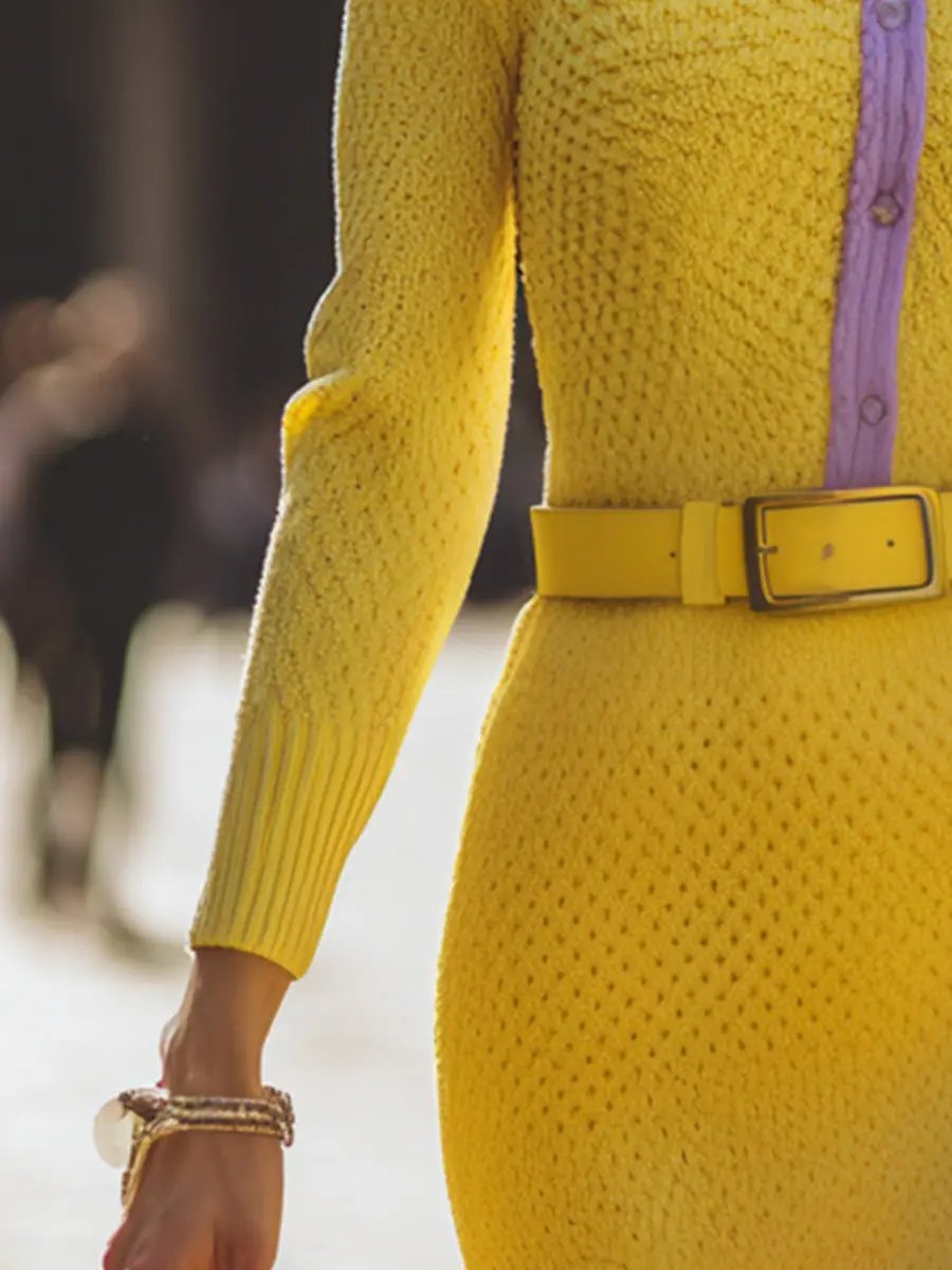 Elegant Colorblock Belted Knit - Midi Dress CAAYWORLD