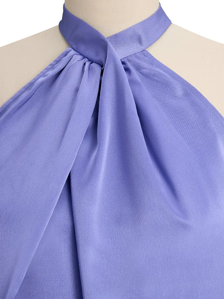 Elegant Cross-Neck Gathered Satin - Blouse CAAYWORLD