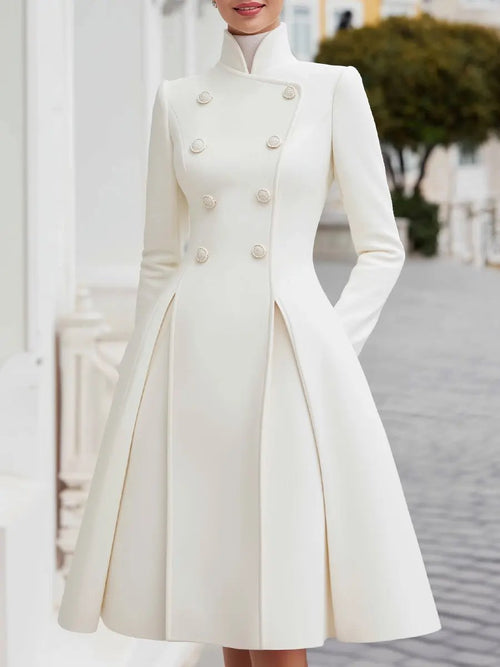 Elegant Double-Breasted Flared A-Line Women's Coat Dress - Coat Dress CAAYWORLD