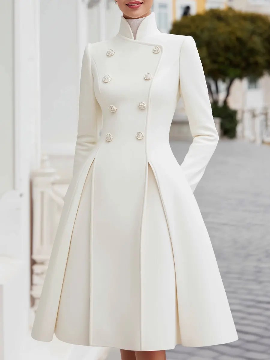 Elegant Double-Breasted Flared A-Line Women's Coat Dress - Coat Dress CAAYWORLD