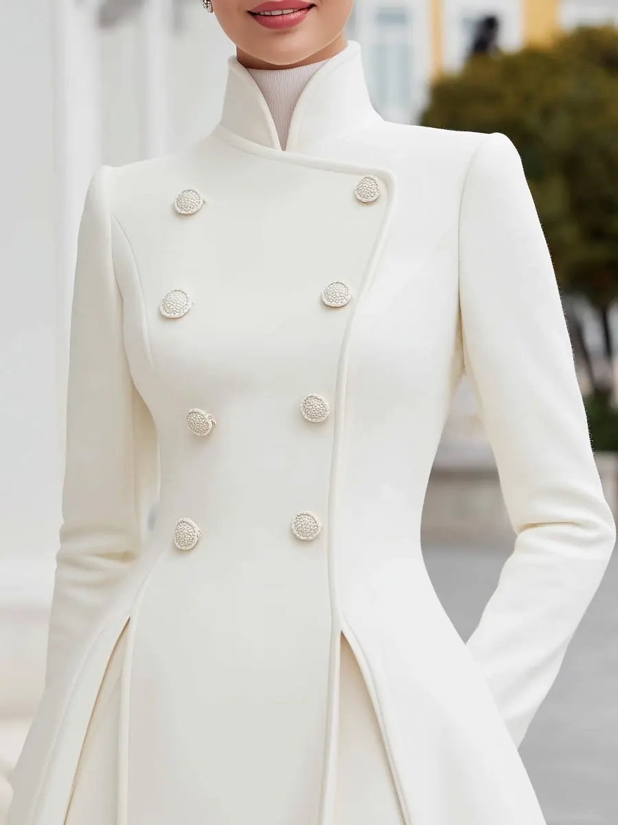Elegant Double-Breasted Flared A-Line Women's Coat Dress - Coat Dress CAAYWORLD