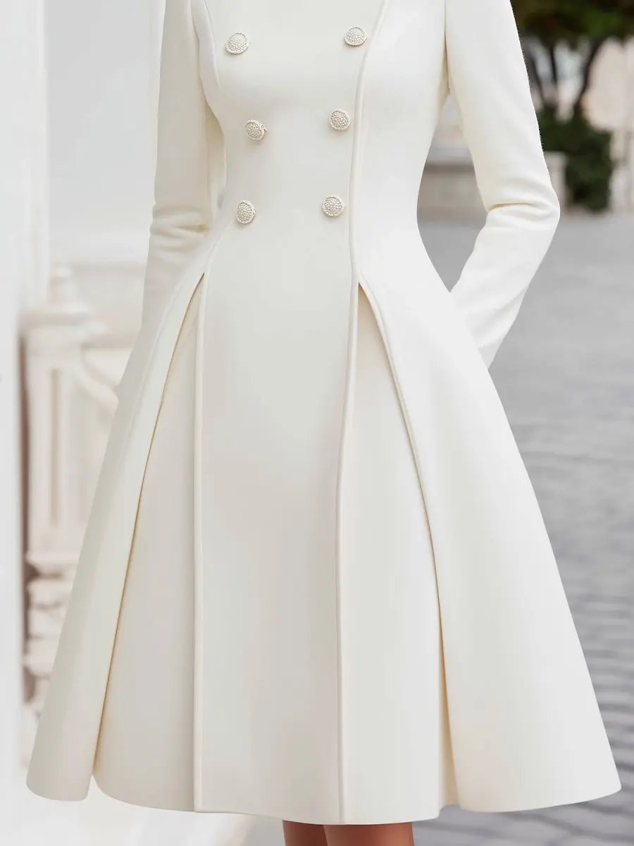 Elegant Double-Breasted Flared A-Line Women's Coat Dress - Coat Dress CAAYWORLD