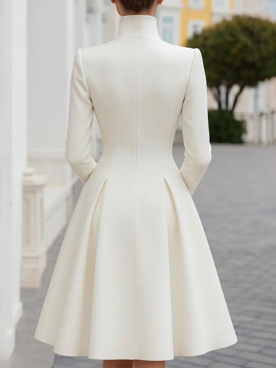 Elegant Double-Breasted Flared A-Line Women's Coat Dress - Coat Dress CAAYWORLD