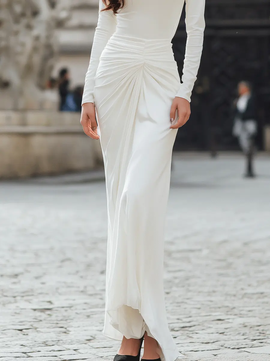 Elegant Draped Waist Long Sleeve Evening - Maxi Dress CAAYWORLD