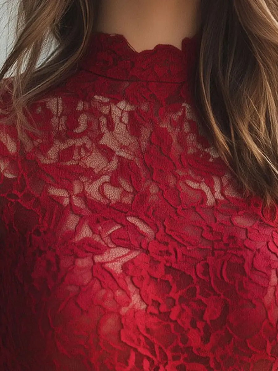 Elegant Floral Lace High-Neck - Blouse CAAYWORLD