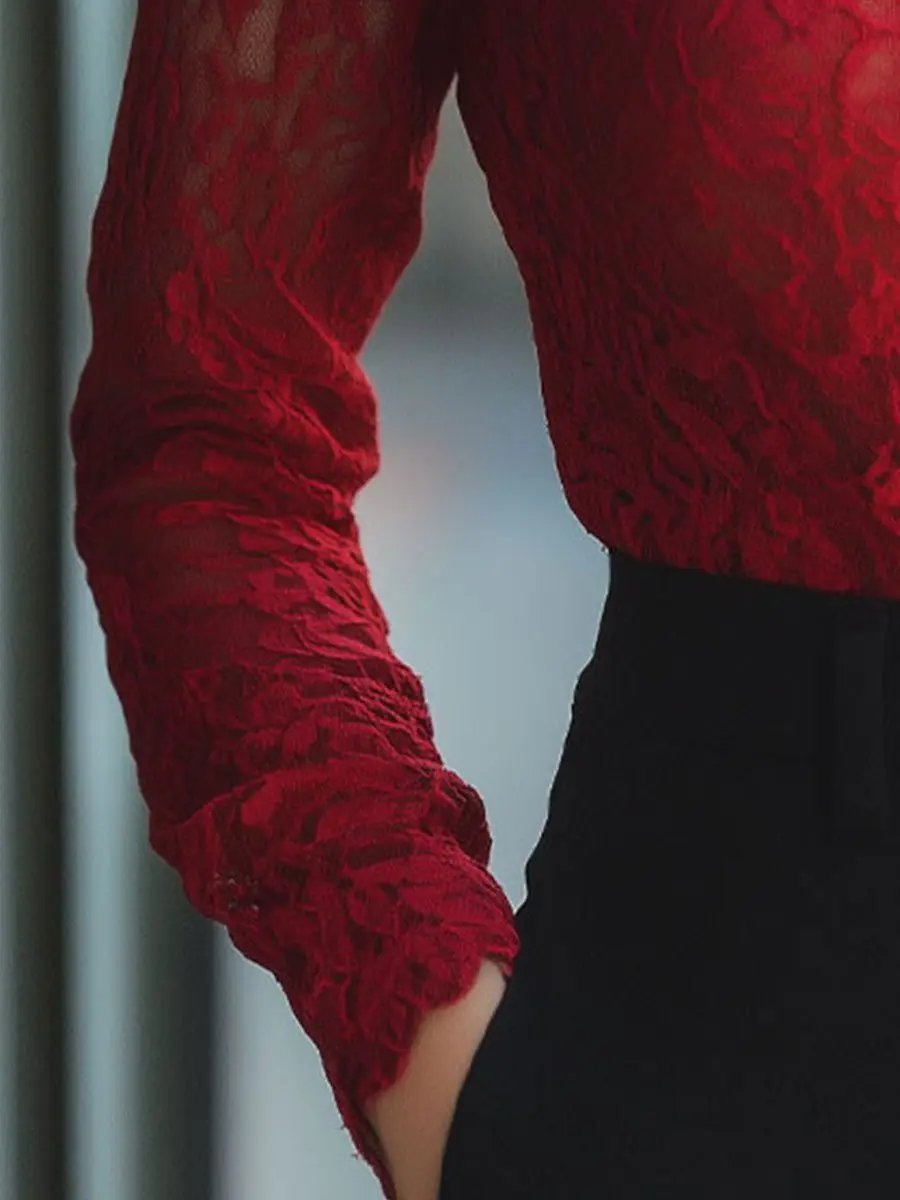 Elegant Floral Lace High-Neck - Blouse CAAYWORLD