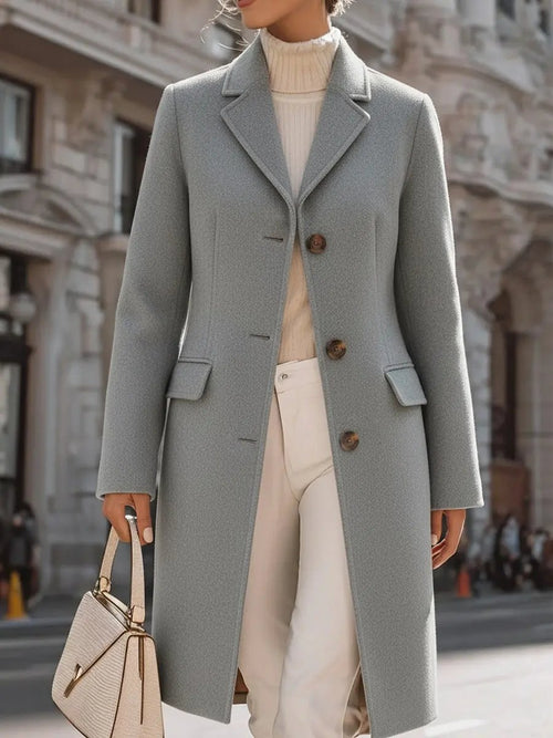 Elegant Grey Tailored Wool Coat With Sophisticated Comfort Fit - Coat CAAYWORLD