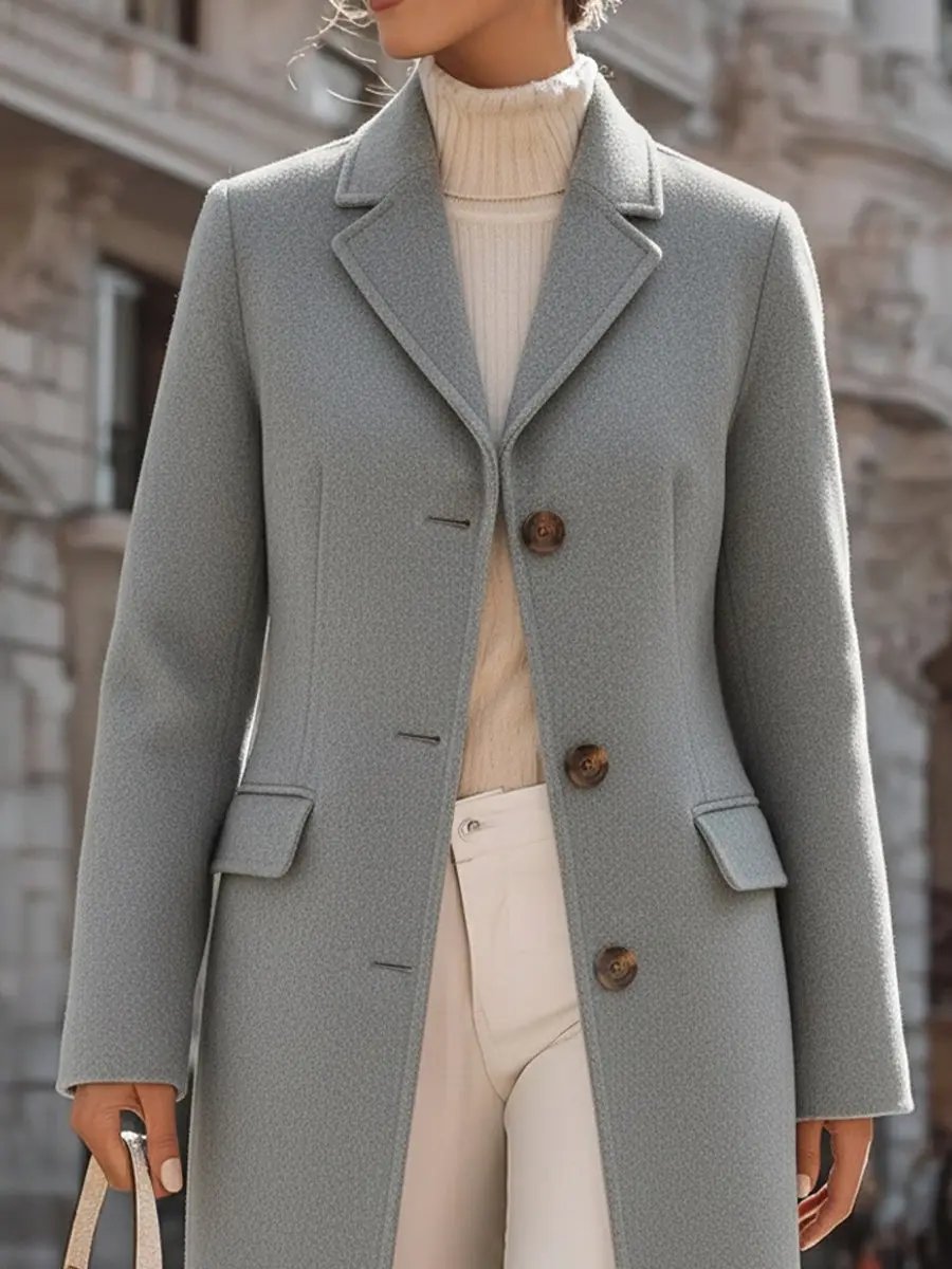 Elegant Grey Tailored Wool Coat With Sophisticated Comfort Fit - Coat CAAYWORLD