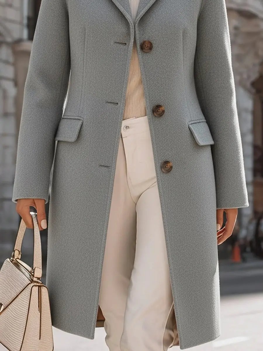 Elegant Grey Tailored Wool Coat With Sophisticated Comfort Fit - Coat CAAYWORLD