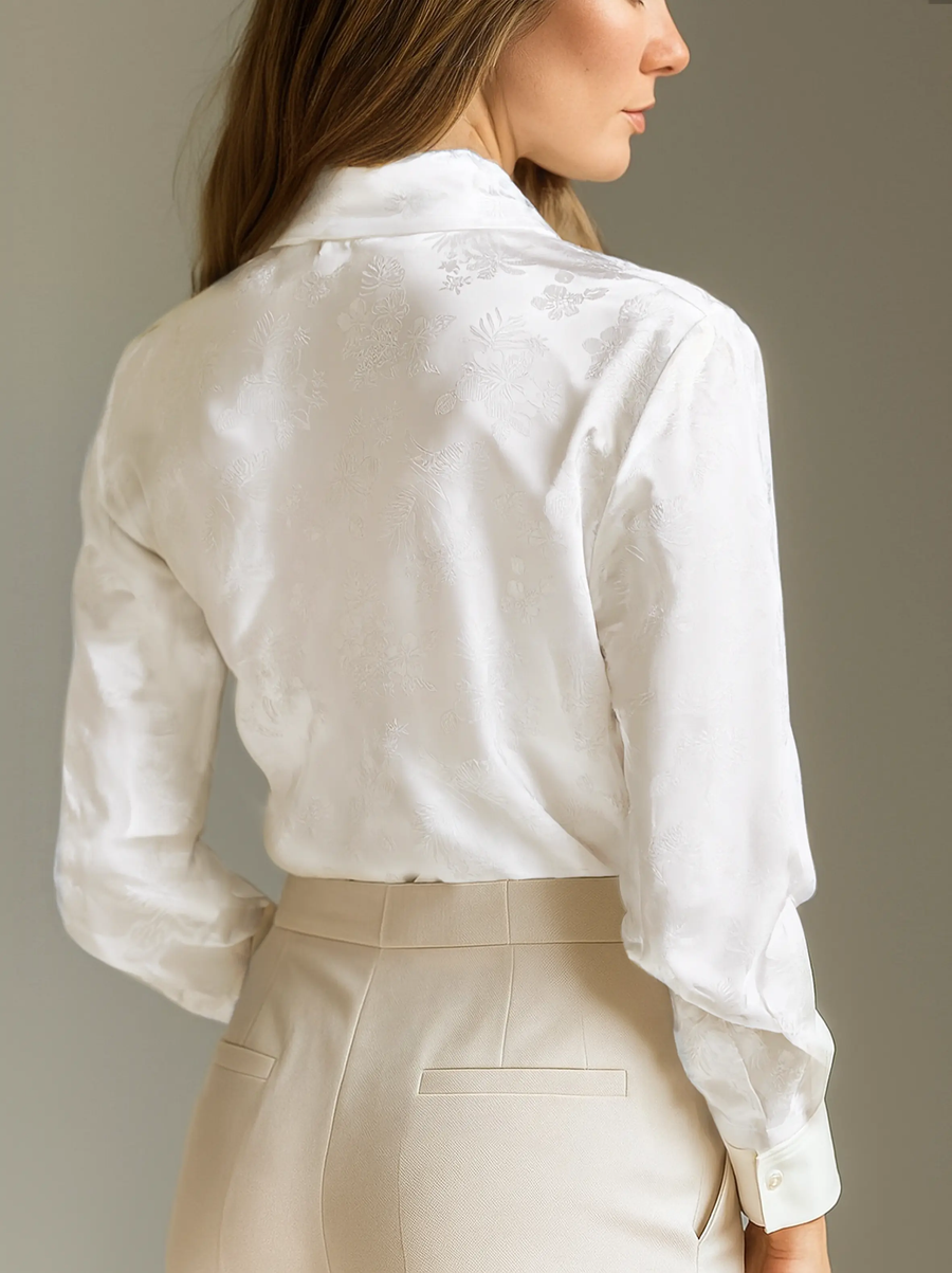 Elegant Ivory Satin Jacquard - Women's Shirt CAAYWORLD