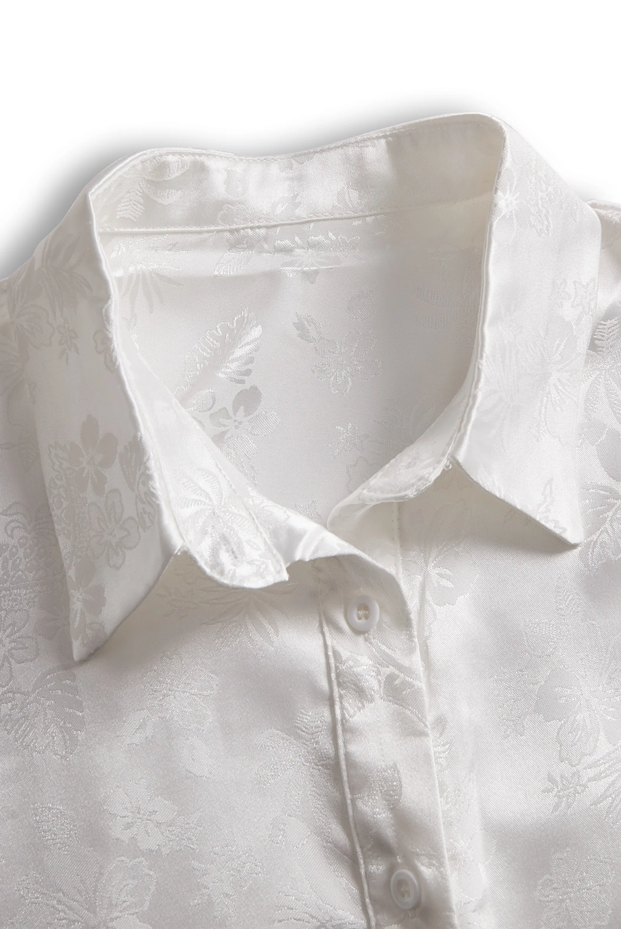 Elegant Ivory Satin Jacquard - Women's Shirt CAAYWORLD