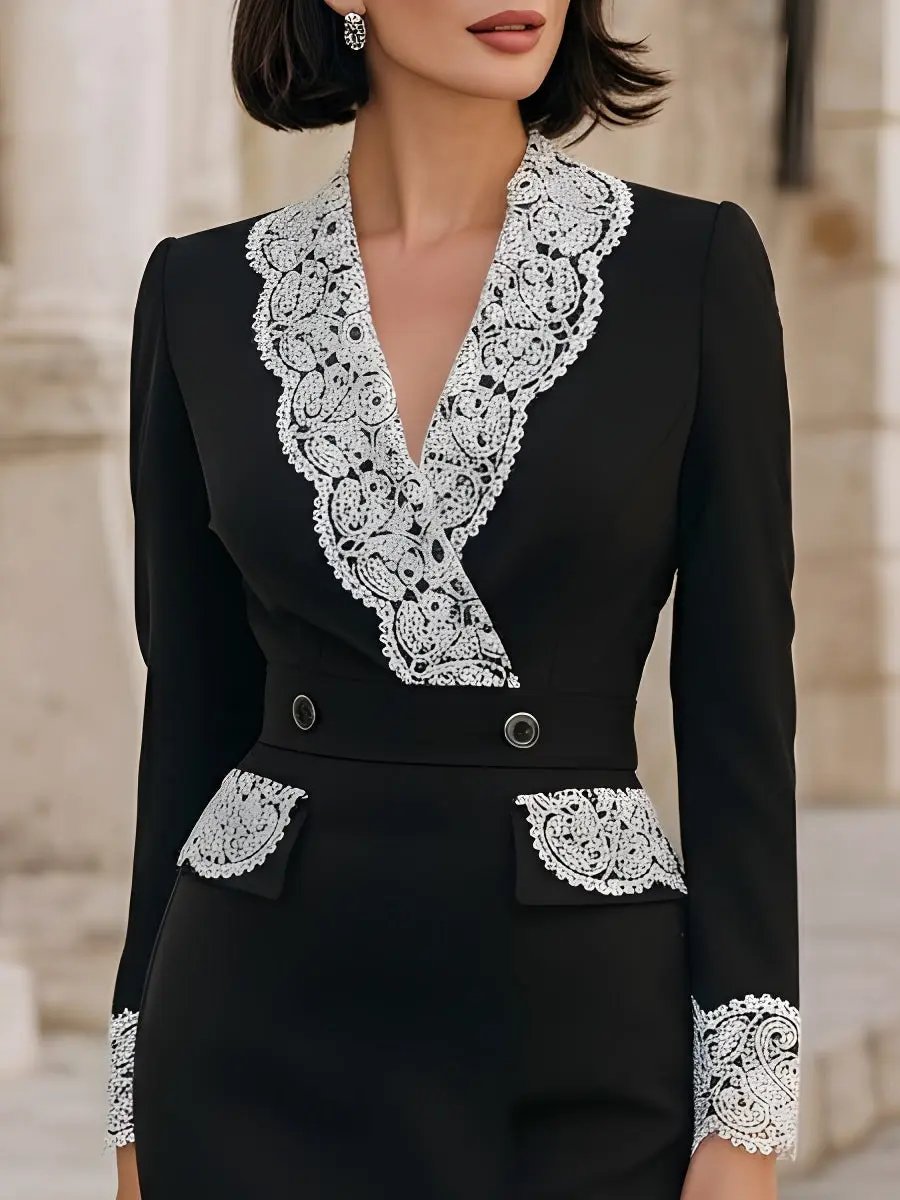 Elegant Lace-Trim Flowy A-Line - Midi Dress CAAYWORLD