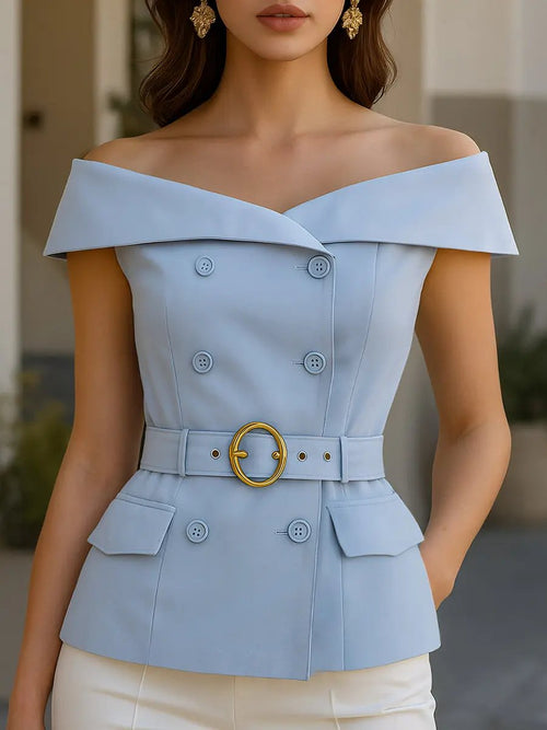 Elegant Off-Shoulder Belted Tailored - Blazer Top CAAYWORLD