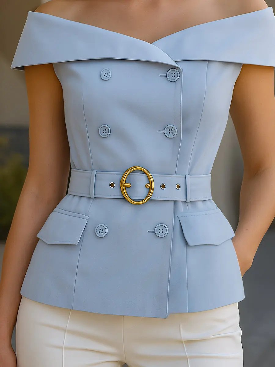 Elegant Off-Shoulder Belted Tailored - Blazer Top CASA LARO