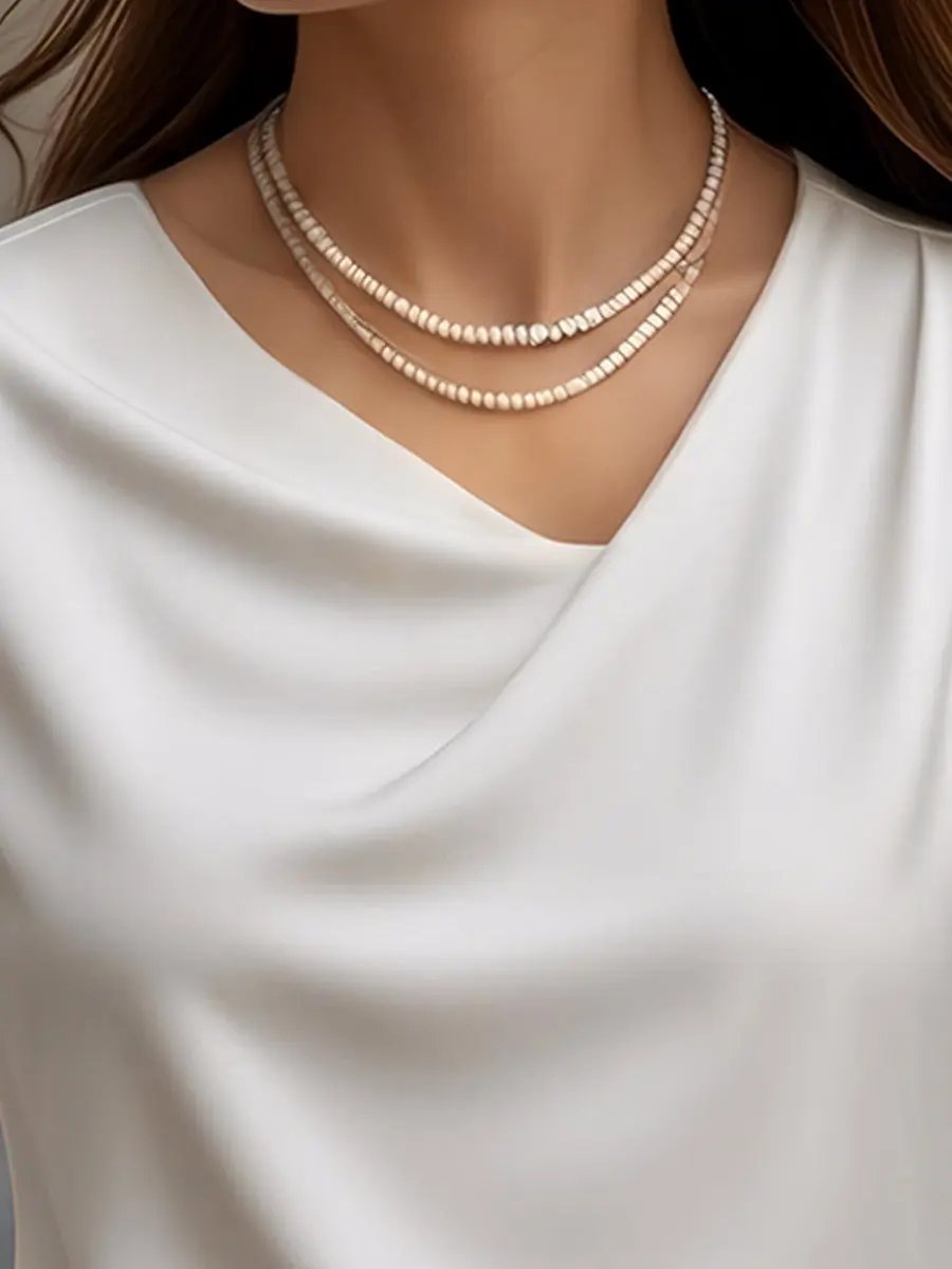 Elegant Plain Draped Neck Short-Sleeve - Blouse CAAYWORLD
