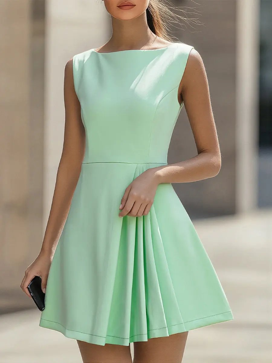 Elegant Pleated A-Line Party Skater - Mini Dress CAAYWORLD