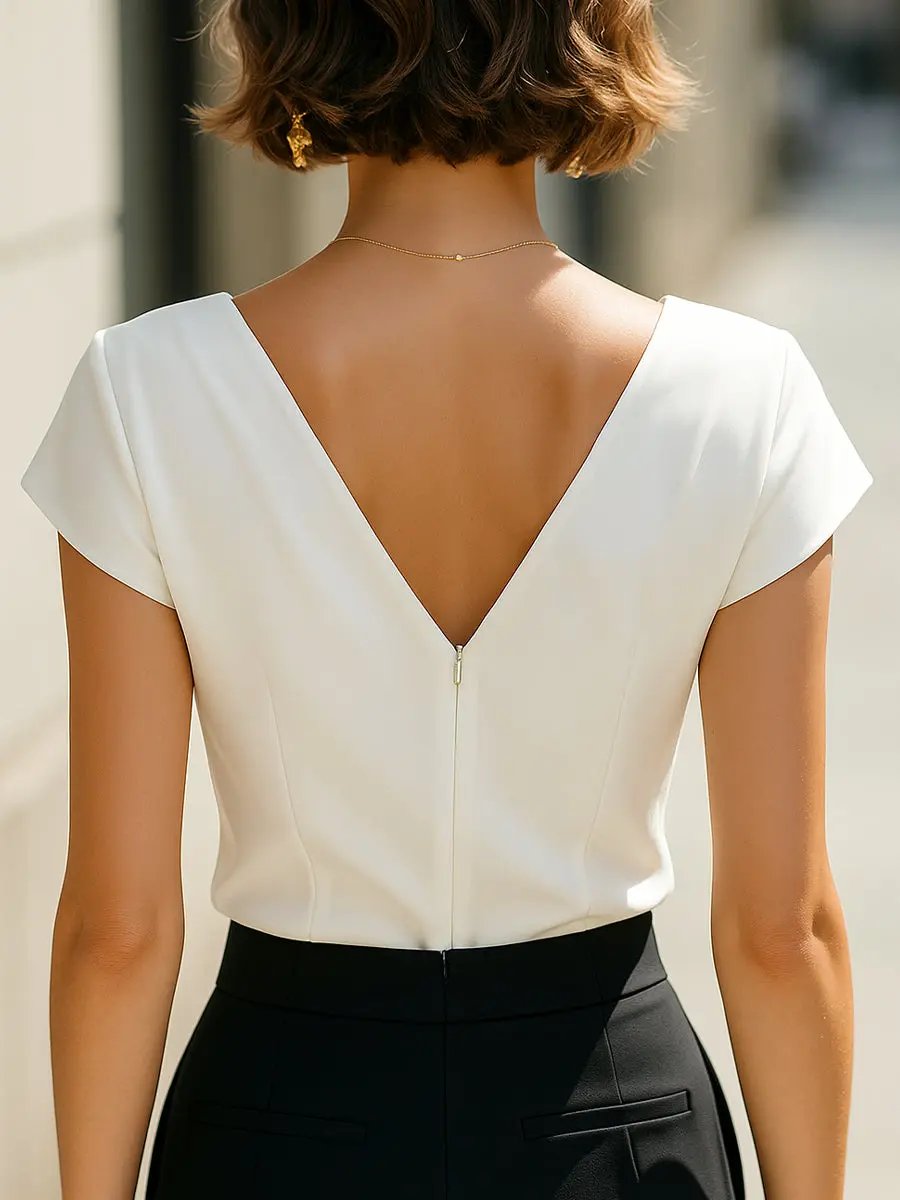 Elegant Pleated V-Neck Sleeveless Top - Blouse CAAYWORLD