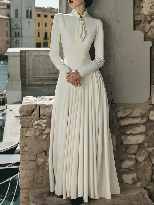 Elegant Scarf-Tie Collar Plain Maxi - Maxi Dress CAAYWORLD