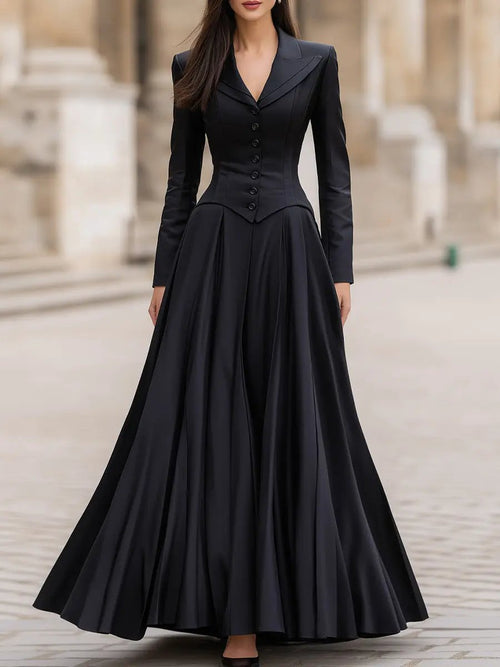 Elegant Tailored Waist Long-Sleeve Fitted Silhouette - Maxi Dress CAAYWORLD