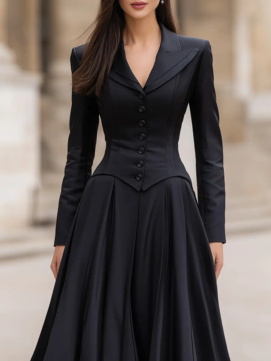 Elegant Tailored Waist Long-Sleeve Fitted Silhouette - Maxi Dress CAAYWORLD