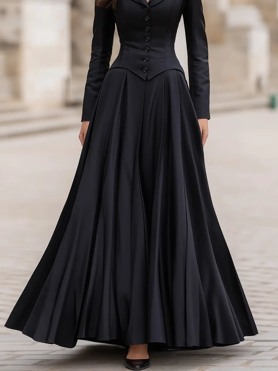 Elegant Tailored Waist Long-Sleeve Fitted Silhouette - Maxi Dress CAAYWORLD
