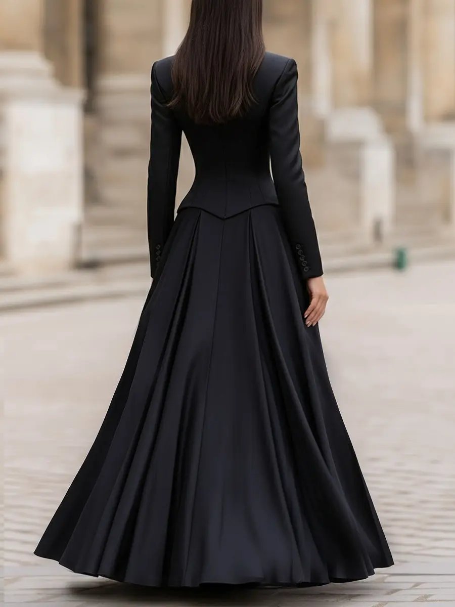 Elegant Tailored Waist Long-Sleeve Fitted Silhouette - Maxi Dress CAAYWORLD