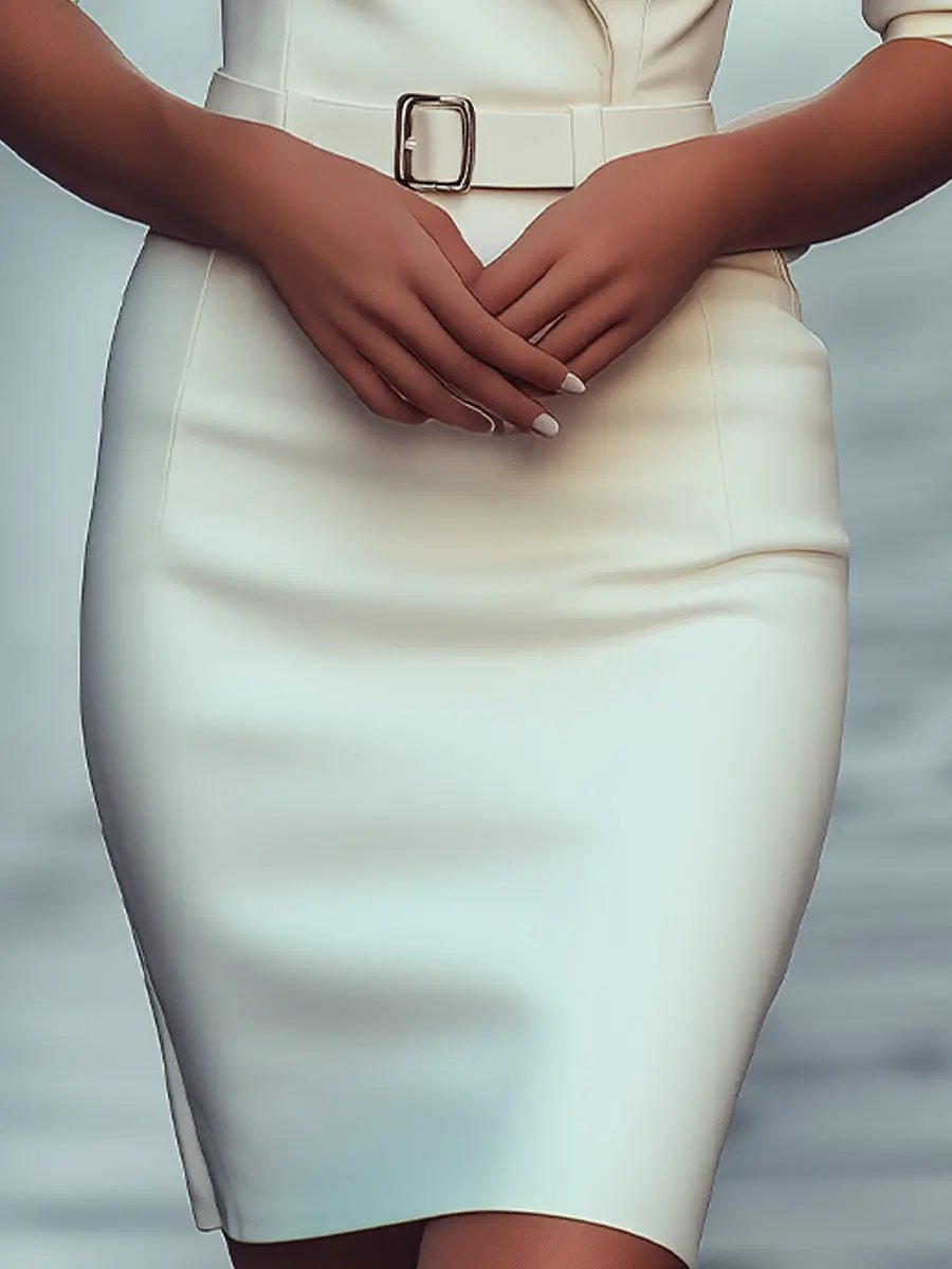 Elegant Tailored White Belted Blazer - Mini Dress CAAYWORLD