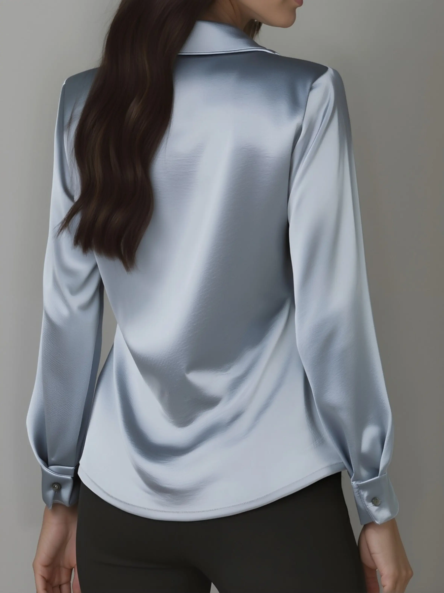 Elegant White Satin Draped Neckline - Women's Blouse CAAYWORLD