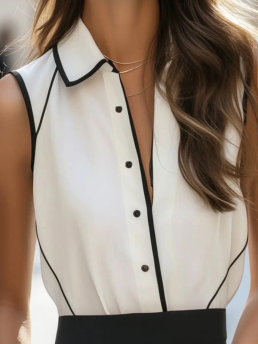 Elegant White Sleeveless Button-Down - Blouse CAAYWORLD