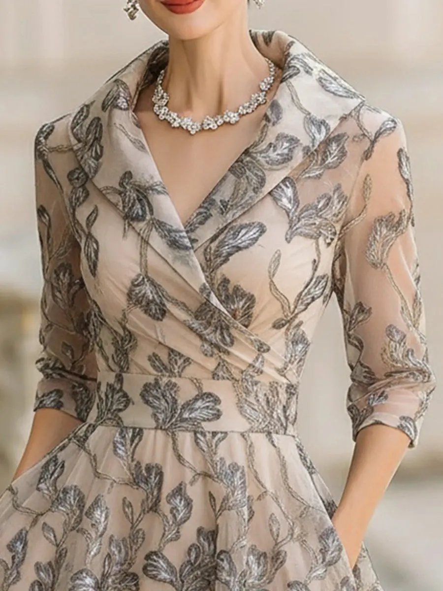 Embroidered Metallic Leaf Mesh Midi Dress - Midi Dress CAAYWORLD