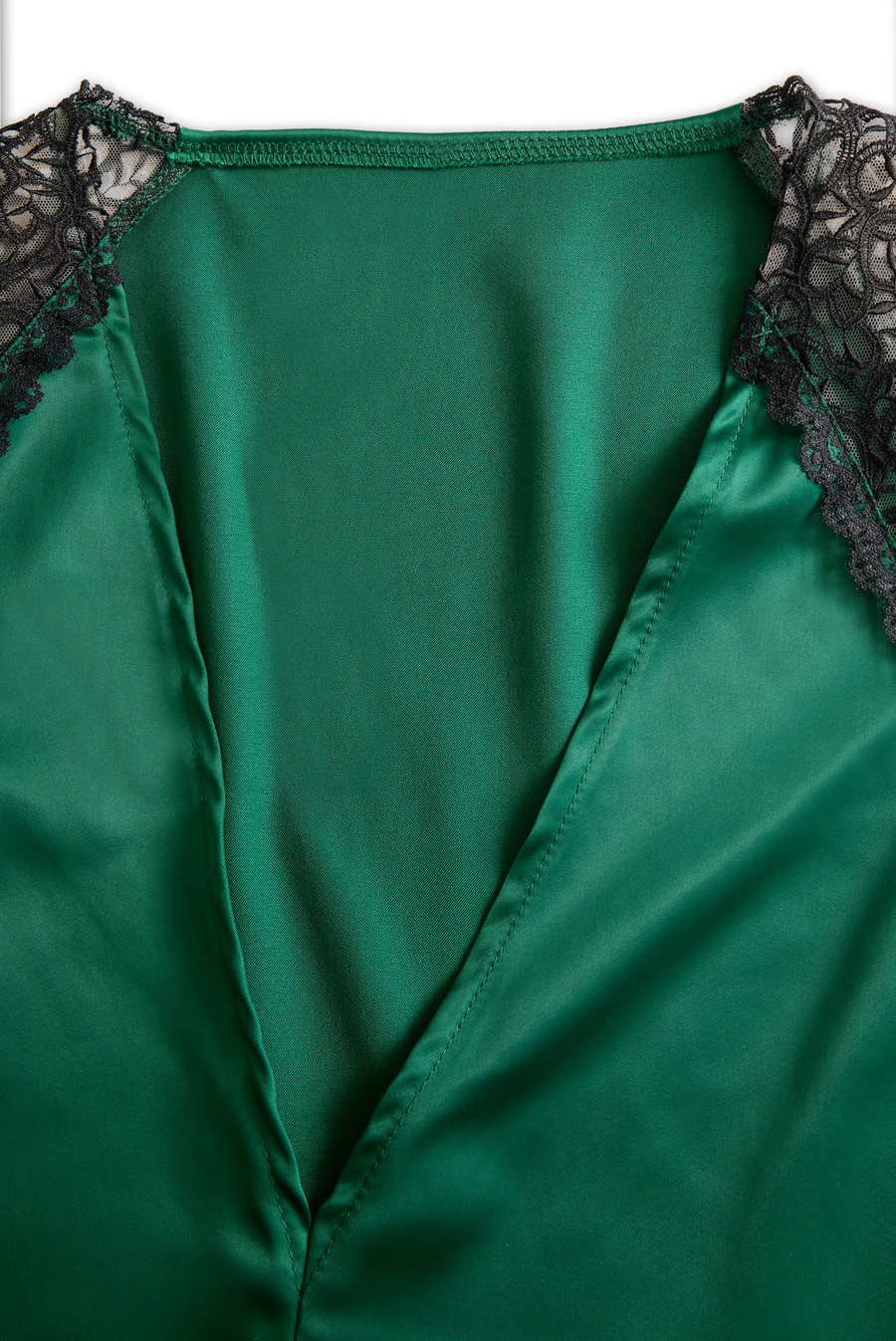 Emerald Satin Deep V-Neck with Lace Trim - Blouse CAAYWORLD