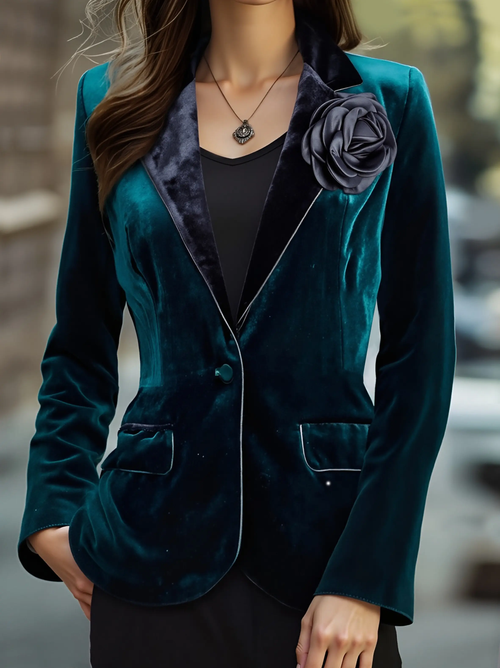 Emerald Velvet with Satin Lapels & Rose Embroidery - Blazer CAAYWORLD