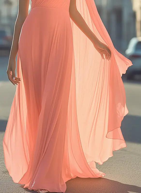 Ethereal One-Shoulder Chiffon Draped - Maxi Dress CAAYWORLD