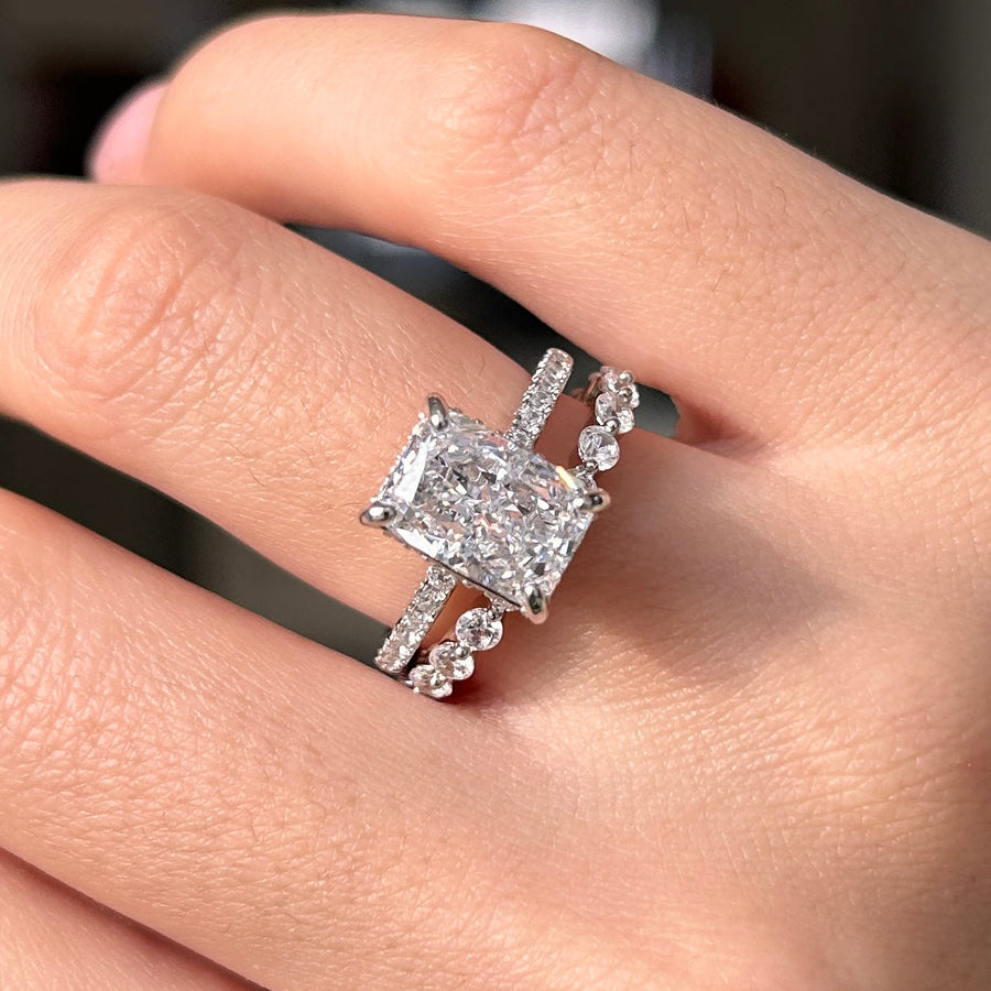 Stunning 2 Pcs Radiant Cut Sterling Silver Bridal Set shine of diamond