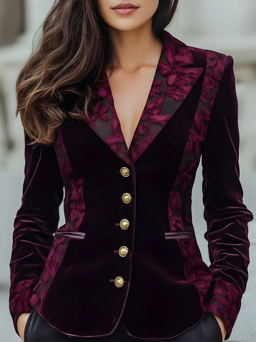 Floral Velvet with Sheer Jacquard Panels - Blazer CAAYWORLD