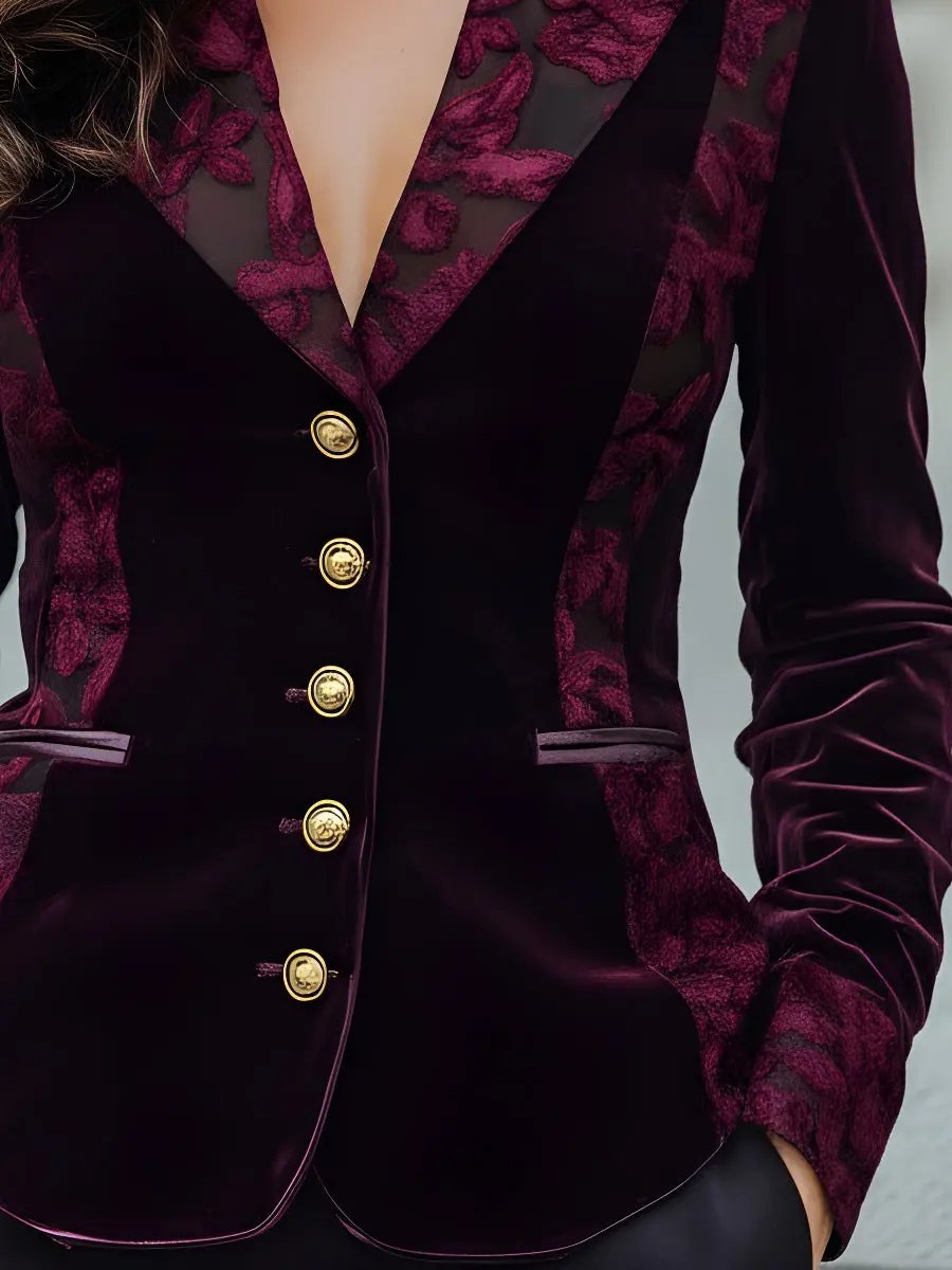 Floral Velvet with Sheer Jacquard Panels - Blazer CAAYWORLD