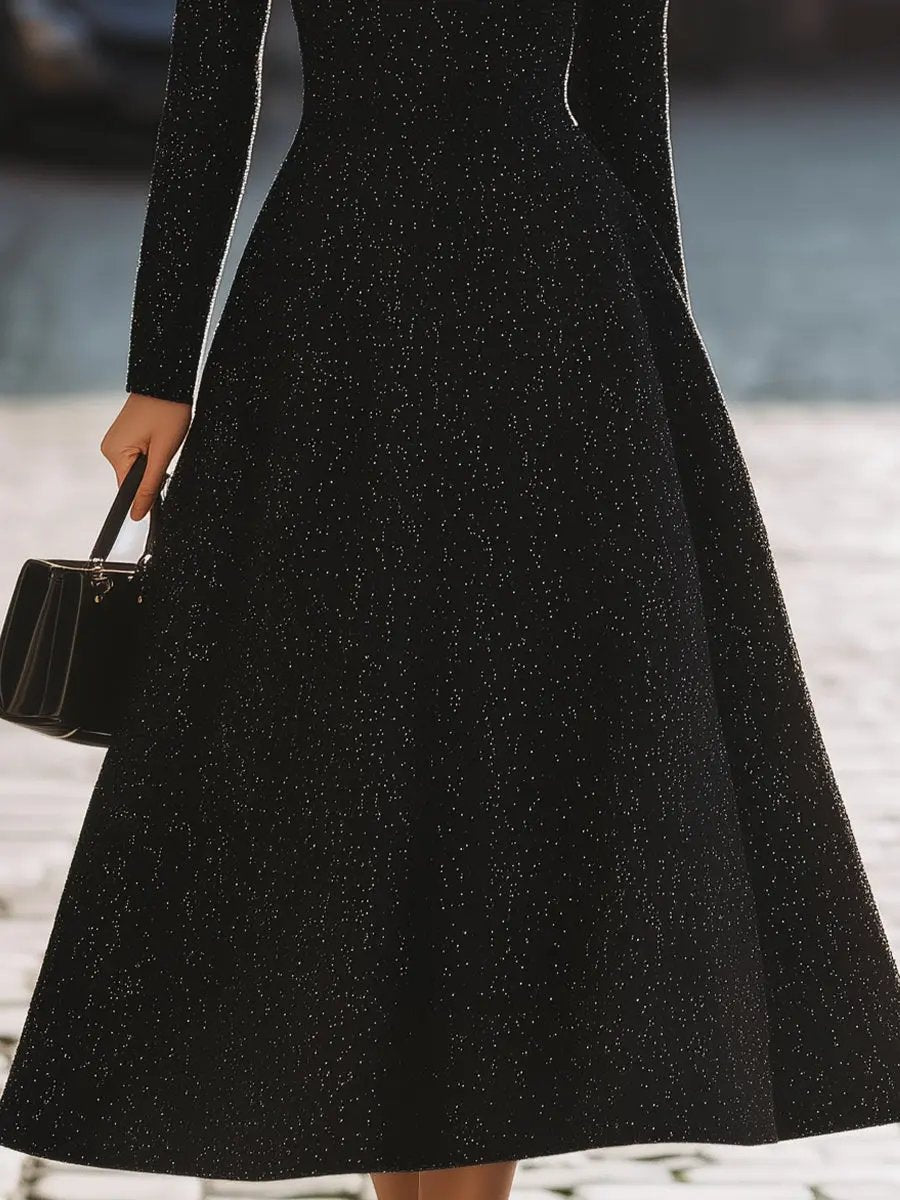 Glam Black Sequin V-Neck Evening - Midi Dress CAAYWORLD