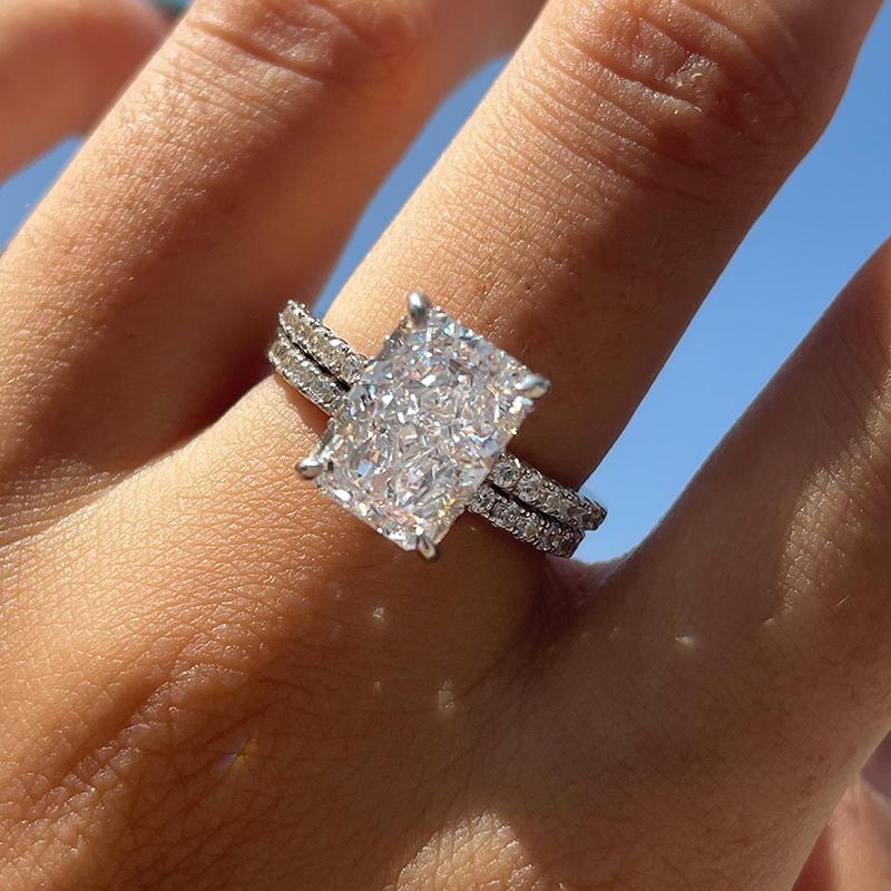 3.5 Carat Radiant Cut Sterling Silver Wedding Double Bridal Set Shineofidamond