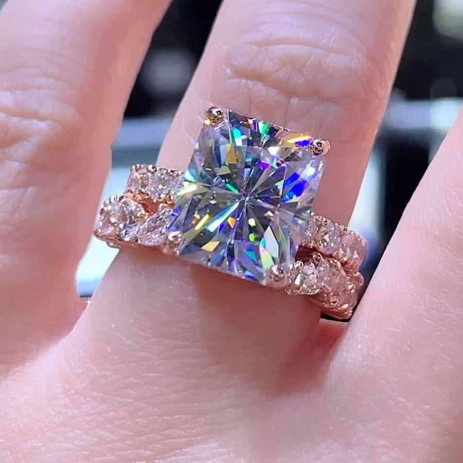 2pcs Radiant Cut Wedding Ring Bridal Set In Sterling Silver in Rose Gold Shineofdiamond
