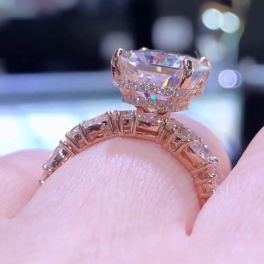 2pcs Radiant Cut Wedding Ring Bridal Set In Sterling Silver in Rose Gold Shineofdiamond