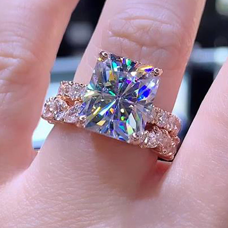 2pcs Radiant Cut Wedding Ring Bridal Set In Sterling Silver in Rose Gold Shineofdiamond
