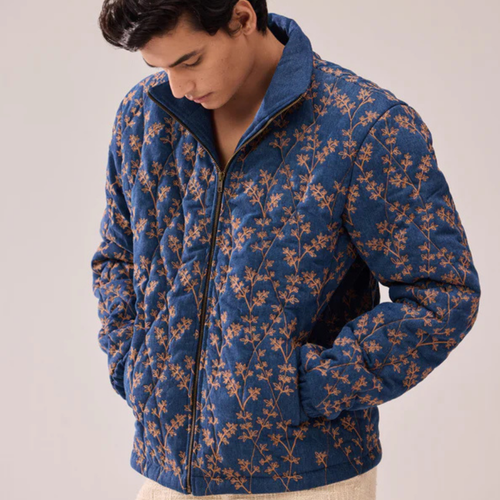 Hamzah - Embroidered Quilted Denim Jacket CAAYWORLD MEN