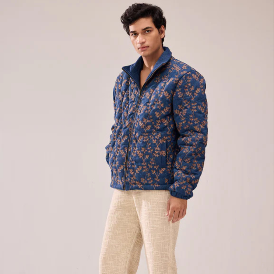 Hamzah - Embroidered Quilted Denim Jacket CAAYWORLD MEN