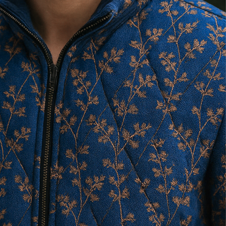Hamzah - Embroidered Quilted Denim Jacket CAAYWORLD MEN