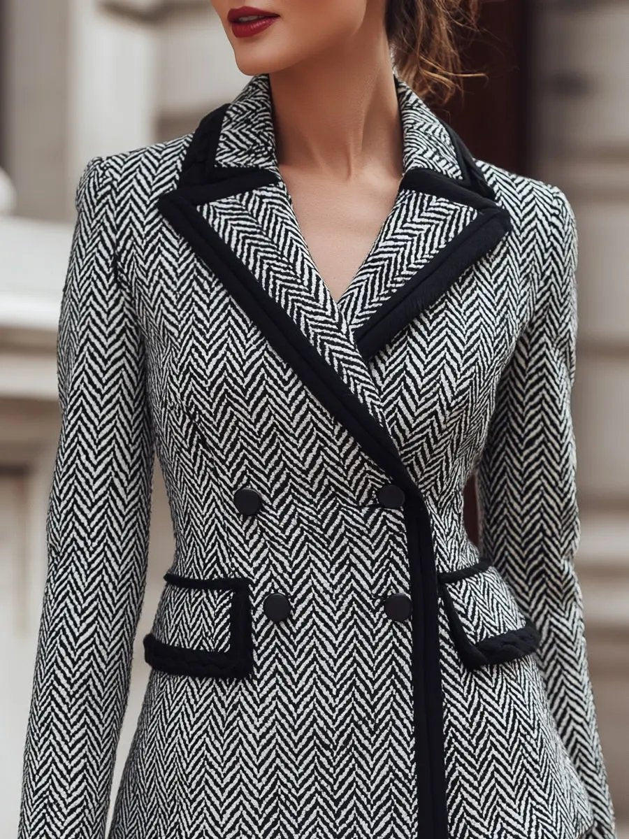 Herringbone Wool-Blend Contrast Trim - Blazer CAAYWORLD