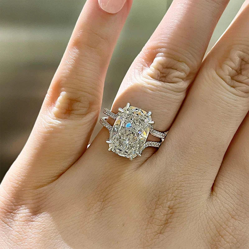 Sparkling Split Shank Cushion Cut Engagement Ring In Sterling Silver shine of diamond